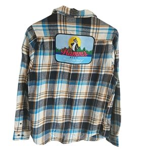 Angry Minnow Hamm's Beer Patch Plaid Flannel Button Down